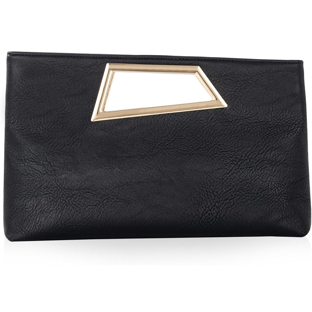 Amazon Black Clutch with Geometric Gold Handle